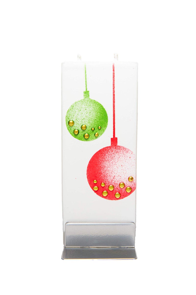 Flatyz Christmas Candles Red and Green Ornament Design - Flat, Decorative, Hand Painted Candle Gifts for Women or Men - 6 inches - Image 1